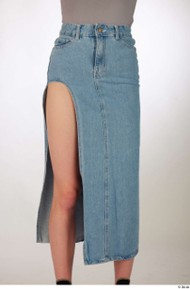 Ashley blue long denim skirt split side casual dressed leg…